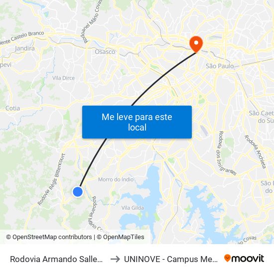 Rodovia Armando Salles,2491 to UNINOVE - Campus Memorial map