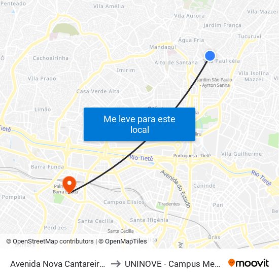 Avenida Nova Cantareira 690 to UNINOVE - Campus Memorial map