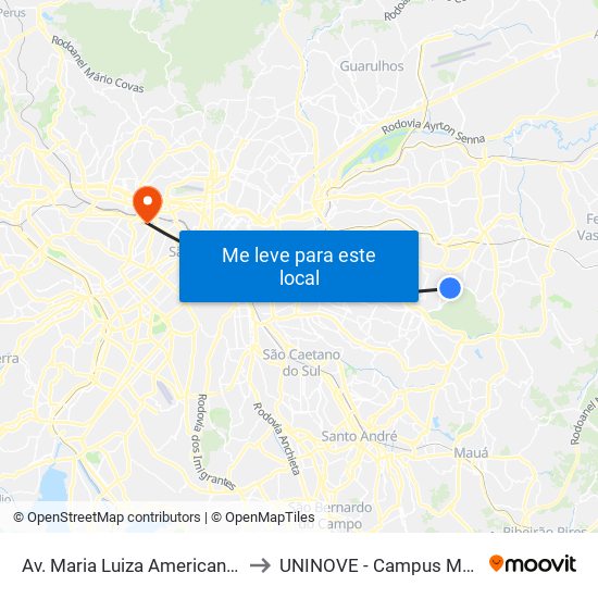 Av. Maria Luiza Americano, 1741 to UNINOVE - Campus Memorial map