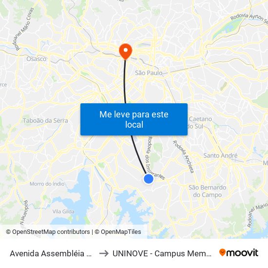 Avenida Assembléia 907 to UNINOVE - Campus Memorial map