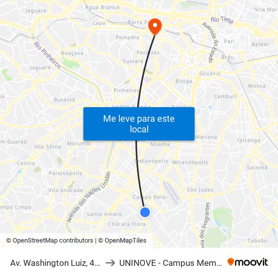 Av. Washington Luiz, 4512 to UNINOVE - Campus Memorial map
