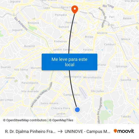 R. Dr. Djalma Pinheiro Franco, 76 to UNINOVE - Campus Memorial map