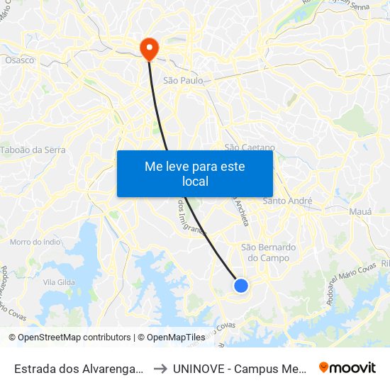 Estrada dos Alvarengas, 495 to UNINOVE - Campus Memorial map