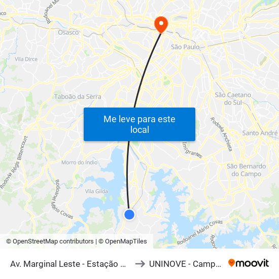 Av. Marginal Leste - Estação Mendes - Vila Natal to UNINOVE - Campus Memorial map