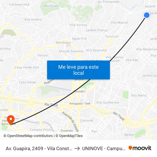 Av. Guapira, 2409 - Vila Constança, São Paulo to UNINOVE - Campus Memorial map