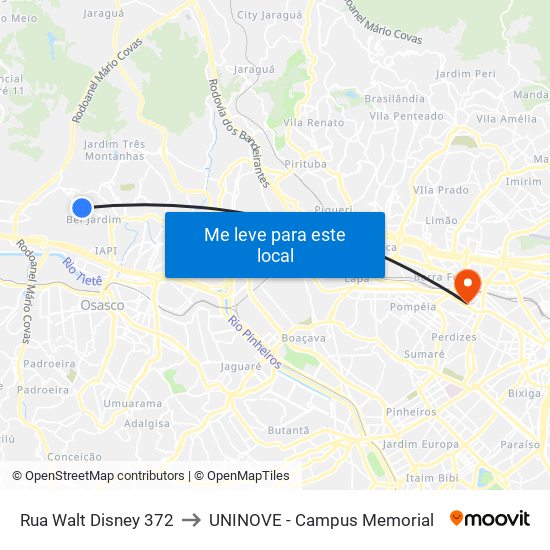 Rua Walt Disney 372 to UNINOVE - Campus Memorial map