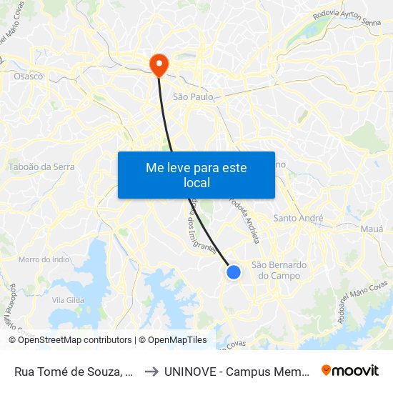 Rua Tomé de Souza, 478 to UNINOVE - Campus Memorial map