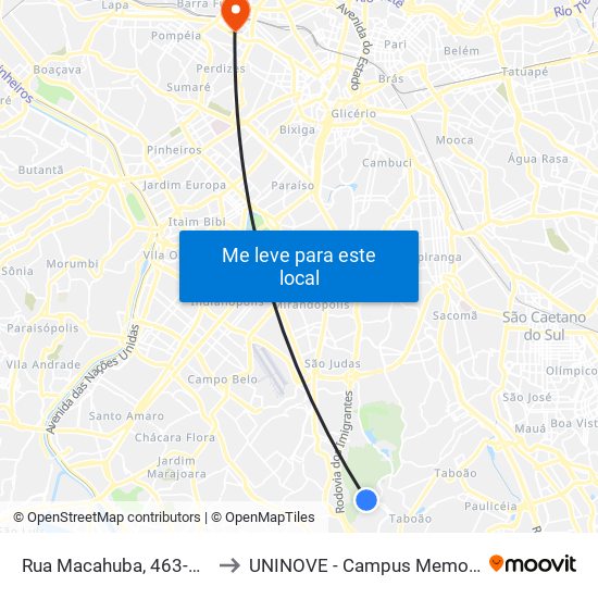 Rua Macahuba, 463-491 to UNINOVE - Campus Memorial map