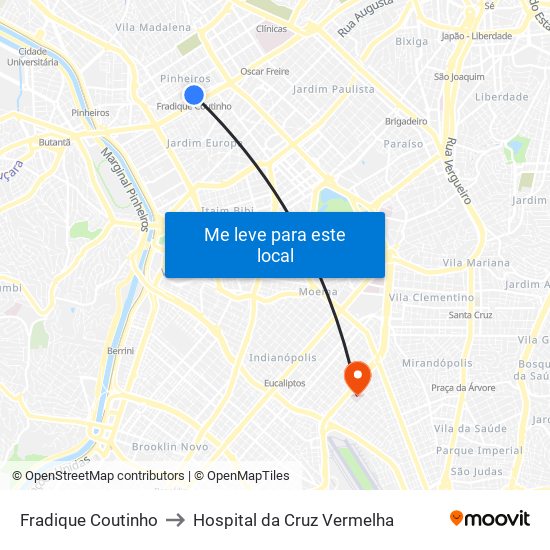 Fradique Coutinho to Hospital da Cruz Vermelha map