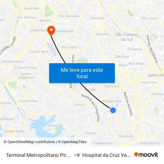 Terminal Metropolitano Piraporinha to Hospital da Cruz Vermelha map
