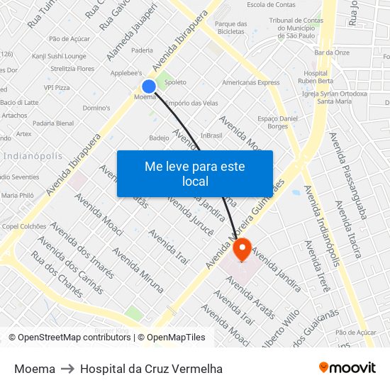 Moema to Hospital da Cruz Vermelha map