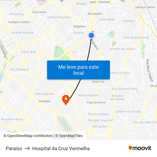 Paraíso to Hospital da Cruz Vermelha map