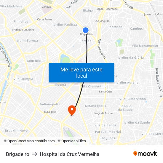 Brigadeiro to Hospital da Cruz Vermelha map