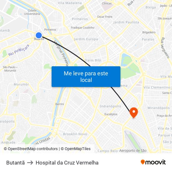 Butantã to Hospital da Cruz Vermelha map