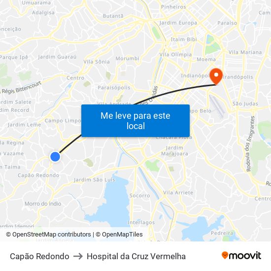 Capão Redondo to Hospital da Cruz Vermelha map
