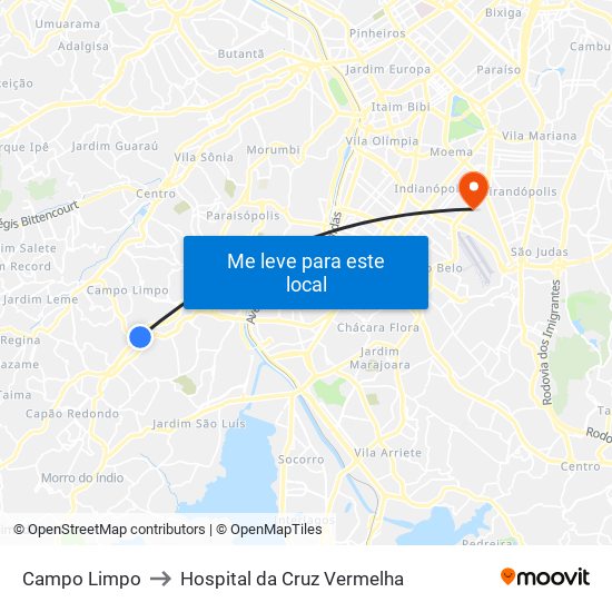 Campo Limpo to Hospital da Cruz Vermelha map