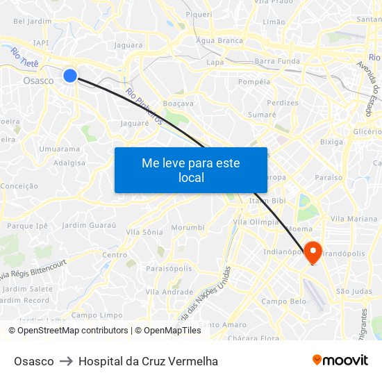 Osasco to Hospital da Cruz Vermelha map