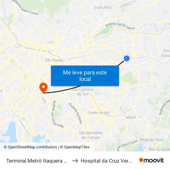 Terminal Metrô Itaquera Norte to Hospital da Cruz Vermelha map