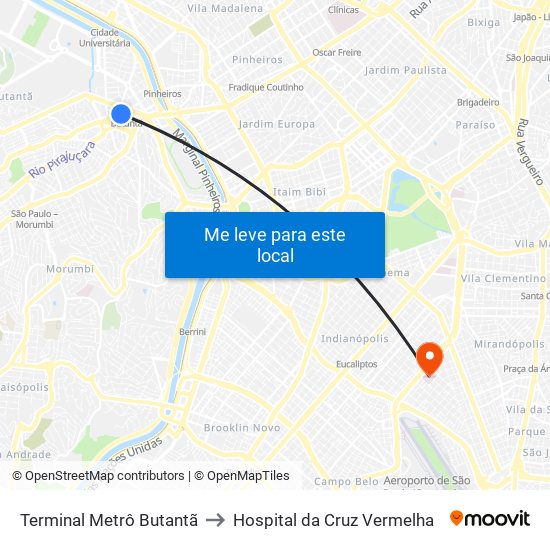 Terminal Metrô Butantã to Hospital da Cruz Vermelha map