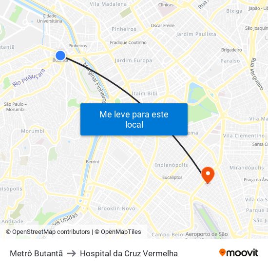 Metrô Butantã to Hospital da Cruz Vermelha map