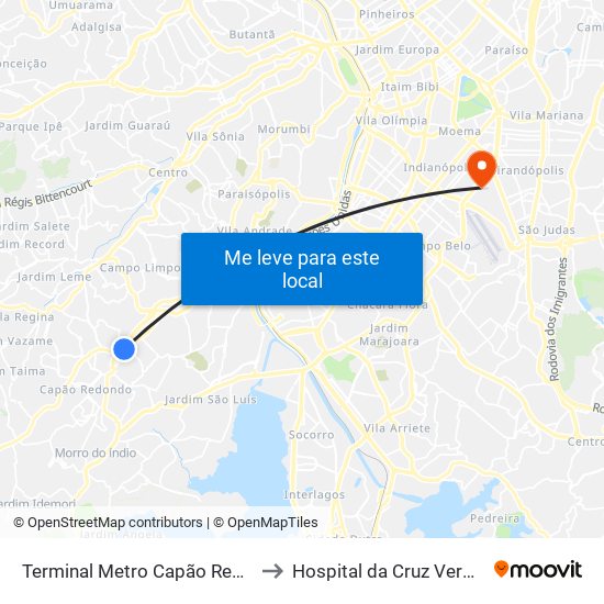 Terminal Metro Capão Redondo to Hospital da Cruz Vermelha map