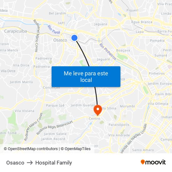 Osasco to Hospital Family map