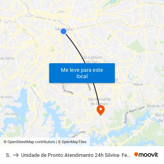 Sé to Unidade de Pronto Atendimento 24h Silvina- Ferrazópolis map