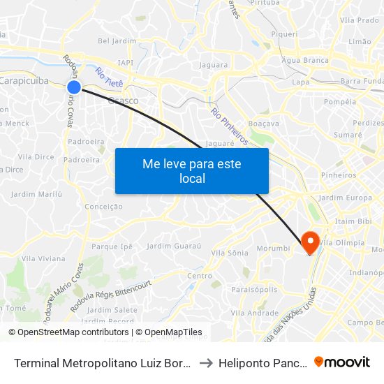 Terminal Metropolitano Luiz Bortolosso / Km 21 to Heliponto Panco 7 SDPJ map