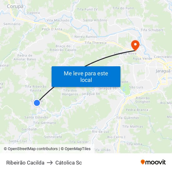 Ribeirão Cacilda to Cátolica Sc map