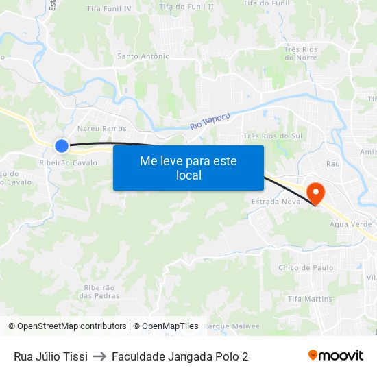 Rua Júlio Tissi to Faculdade Jangada Polo 2 map