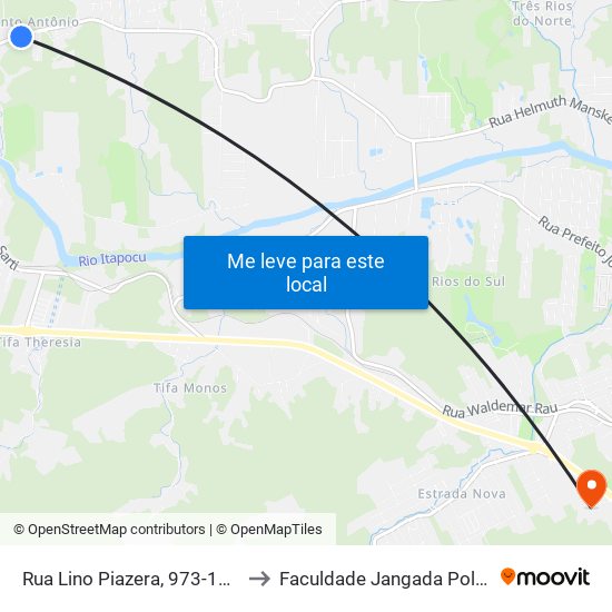 Rua Lino Piazera, 973-1063 to Faculdade Jangada Polo 2 map