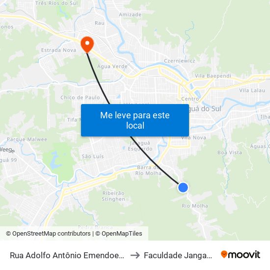Rua Adolfo Antônio Emendoerfer, 700-846 to Faculdade Jangada Polo 2 map