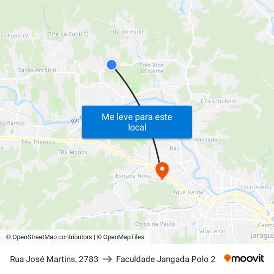 Rua José Martins, 2783 to Faculdade Jangada Polo 2 map