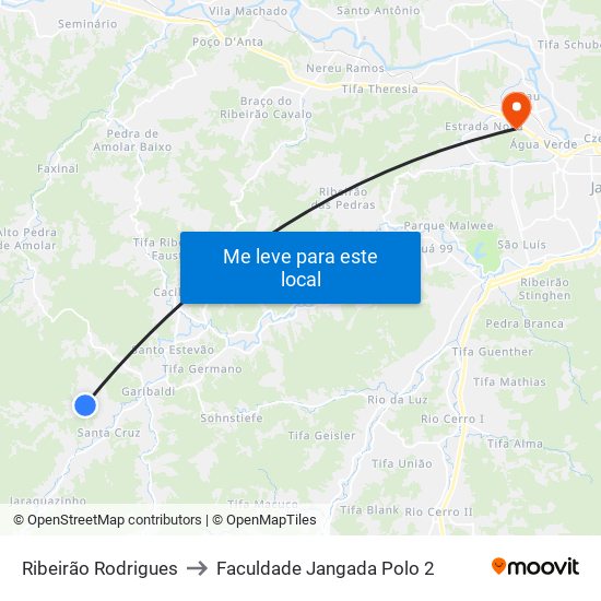 Ribeirão Rodrigues to Faculdade Jangada Polo 2 map