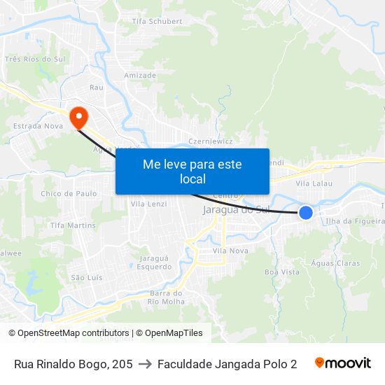 Rua Rinaldo Bogo, 205 to Faculdade Jangada Polo 2 map