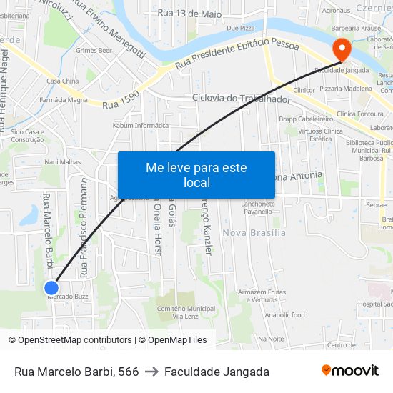 Rua Marcelo Barbi, 566 to Faculdade Jangada map