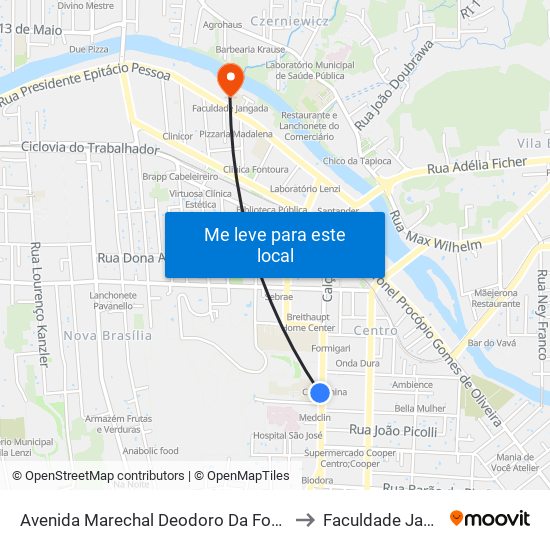 Avenida Marechal Deodoro Da Fonseca, 688 to Faculdade Jangada map