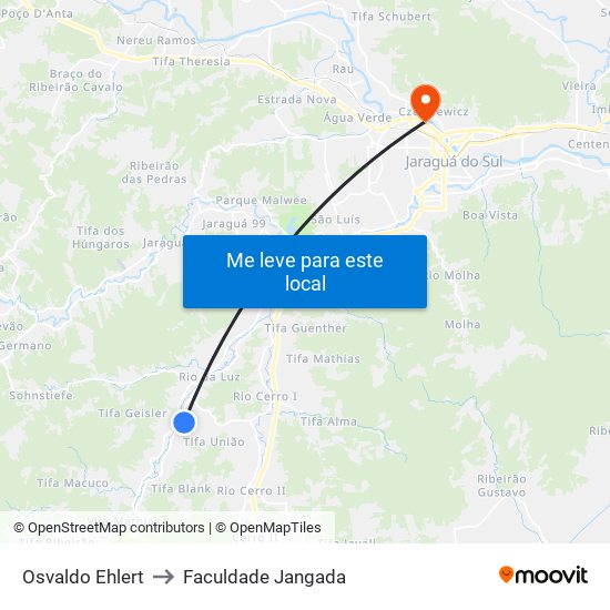 Osvaldo Ehlert to Faculdade Jangada map