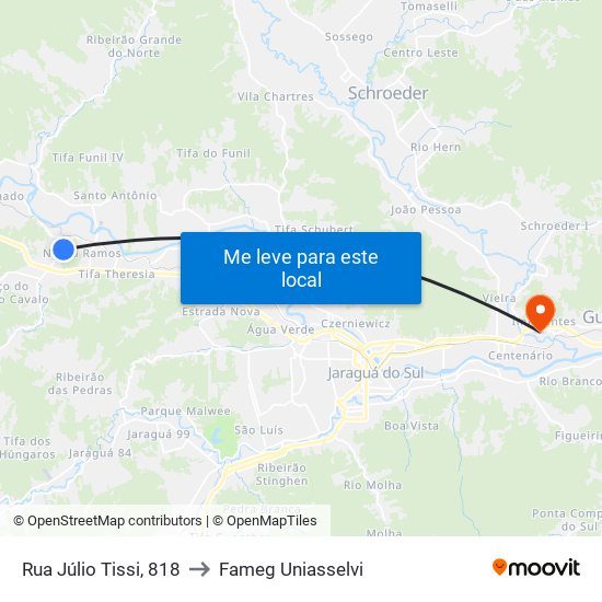 Rua Júlio Tissi, 818 to Fameg Uniasselvi map