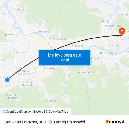Rua João Franzner, 300 to Fameg Uniasselvi map