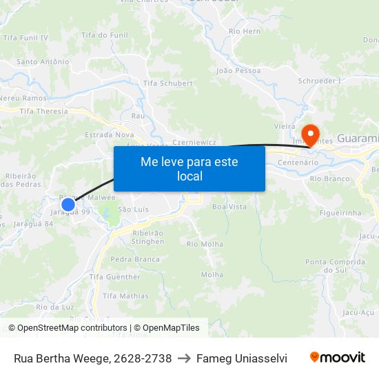 Rua Bertha Weege, 2628-2738 to Fameg Uniasselvi map
