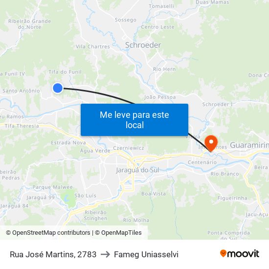 Rua José Martins, 2783 to Fameg Uniasselvi map