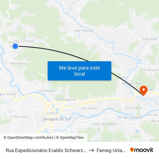 Rua Expedicionário Evaldo Schwarz, 264-344 to Fameg Uniasselvi map