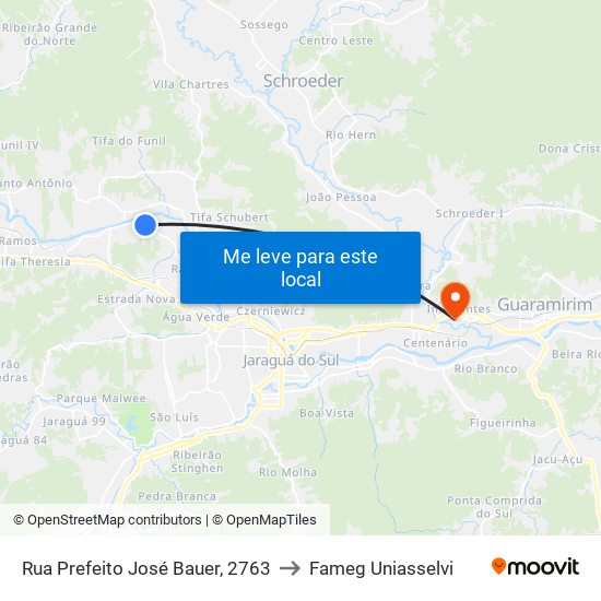Rua Prefeito José Bauer, 2763 to Fameg Uniasselvi map