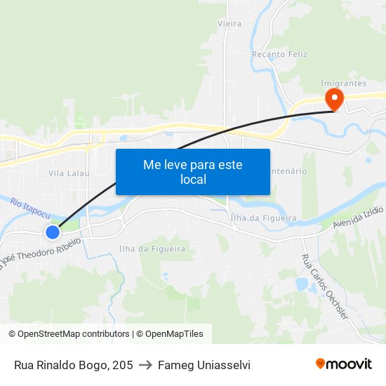 Rua Rinaldo Bogo, 205 to Fameg Uniasselvi map