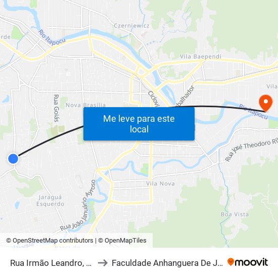 Rua Irmão Leandro, 1912-1988 to Faculdade Anhanguera De Jaraguá Do Sul map