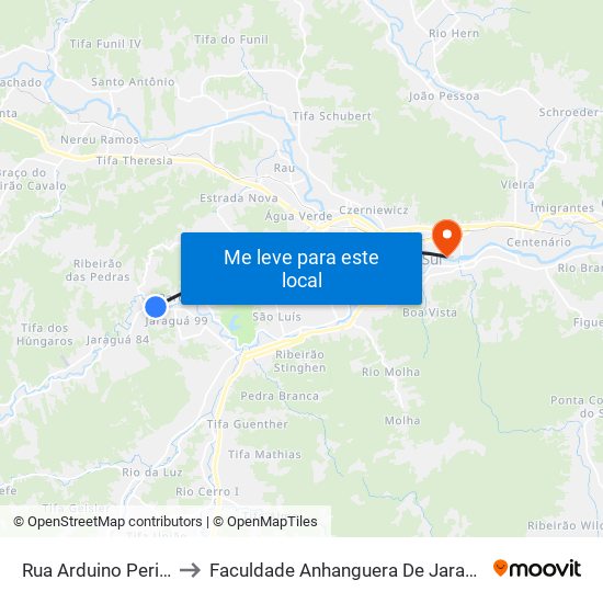 Rua Arduino Perine, 59 to Faculdade Anhanguera De Jaraguá Do Sul map