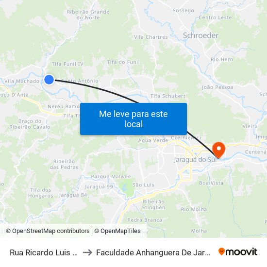 Rua Ricardo Luis Floriani to Faculdade Anhanguera De Jaraguá Do Sul map