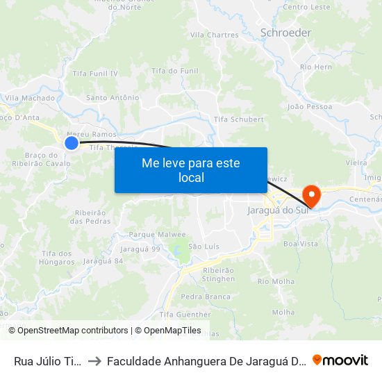 Rua Júlio Tissi to Faculdade Anhanguera De Jaraguá Do Sul map