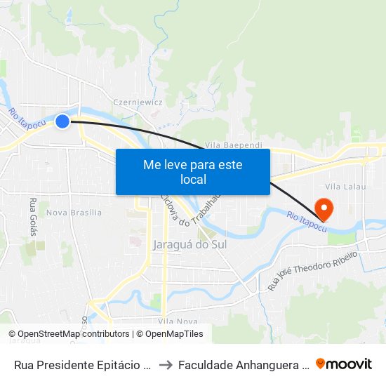 Rua Presidente Epitácio Pessoa, 1329-1465 to Faculdade Anhanguera De Jaraguá Do Sul map